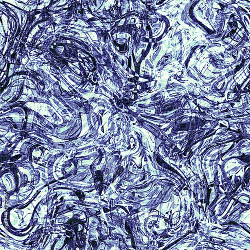 Dye wash indigo blue textur fabric effect background, Seamless glitch patched pattern in masculine Japanese block print style. 