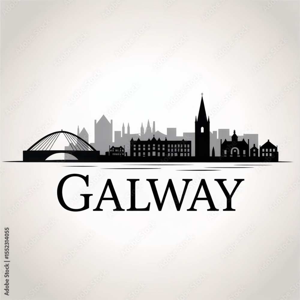 Obraz premium Galway Skyline Silhouette — Historic Irish Coastal City Vector Illustration