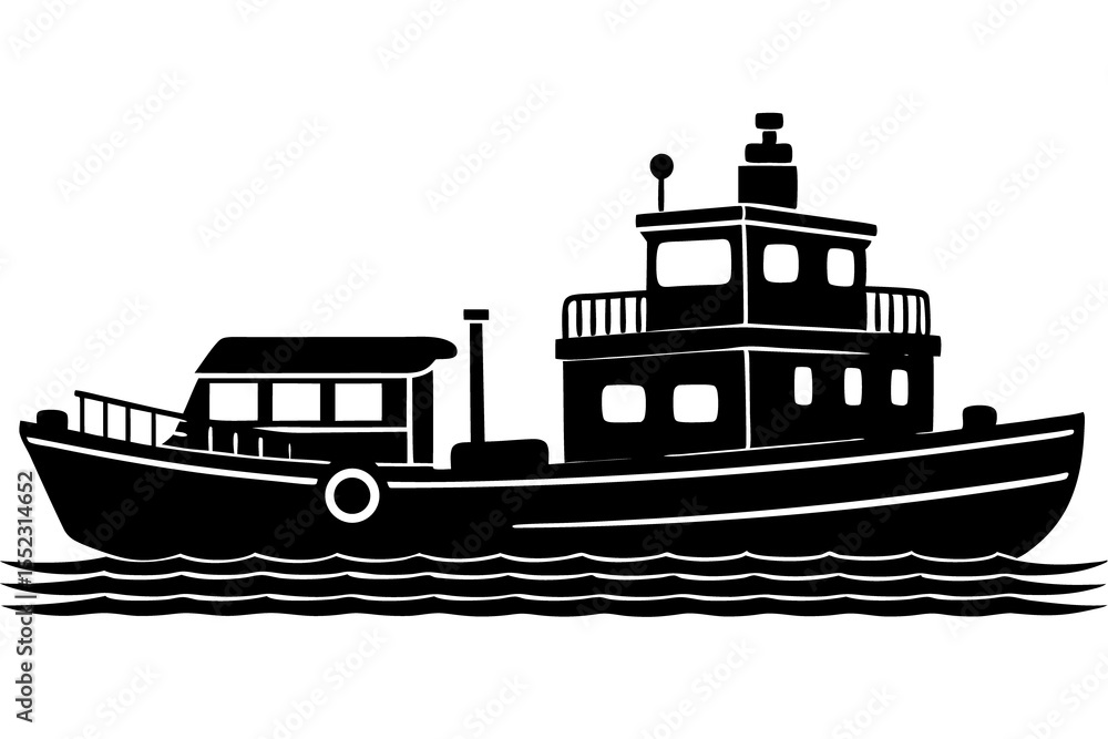 Fototapeta premium Tugboat Pulling a Barge Vector Silhouette