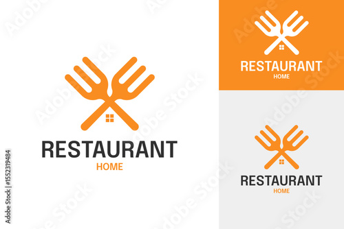 Fork house for restaurant logo design template symbol illustration