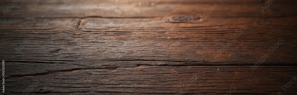 Obraz premium Close-up of aged wooden planks background. Brown, dark, textured surface. Vintage rustic design. Ideal for background product placement. Old wood grain texture shows carpenter craftsmanship. Perfect