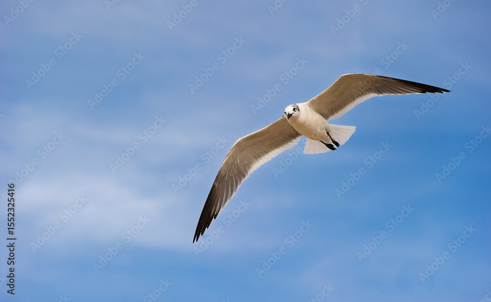 Fototapeta premium Seagull Pacific Coast Seabird White Flying Spreading Wings Soaring Closeup