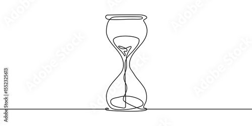 Line time hourglass continuous hour glass sand one clock watch icon. Line hourglass drawing wait single countdown illustration abstract art concept outline logo background sandglass vector past linear