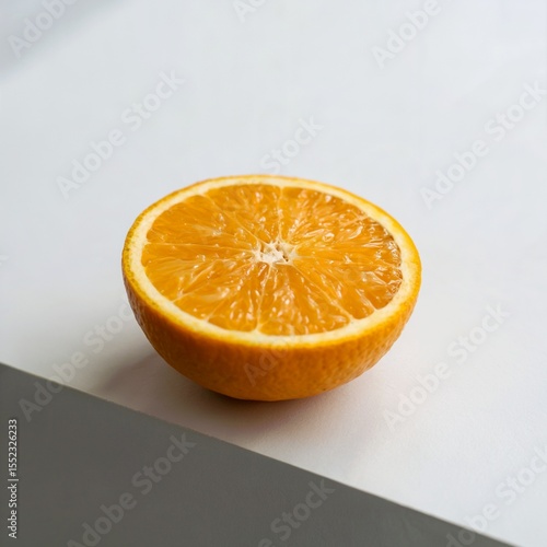 orange slice on white table with soft light, orange slice minimal food concept, orange slice fresh citrus fruit photo
