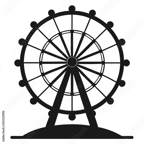 Classic ferris wheel silhouette with gondolas isolated on white background