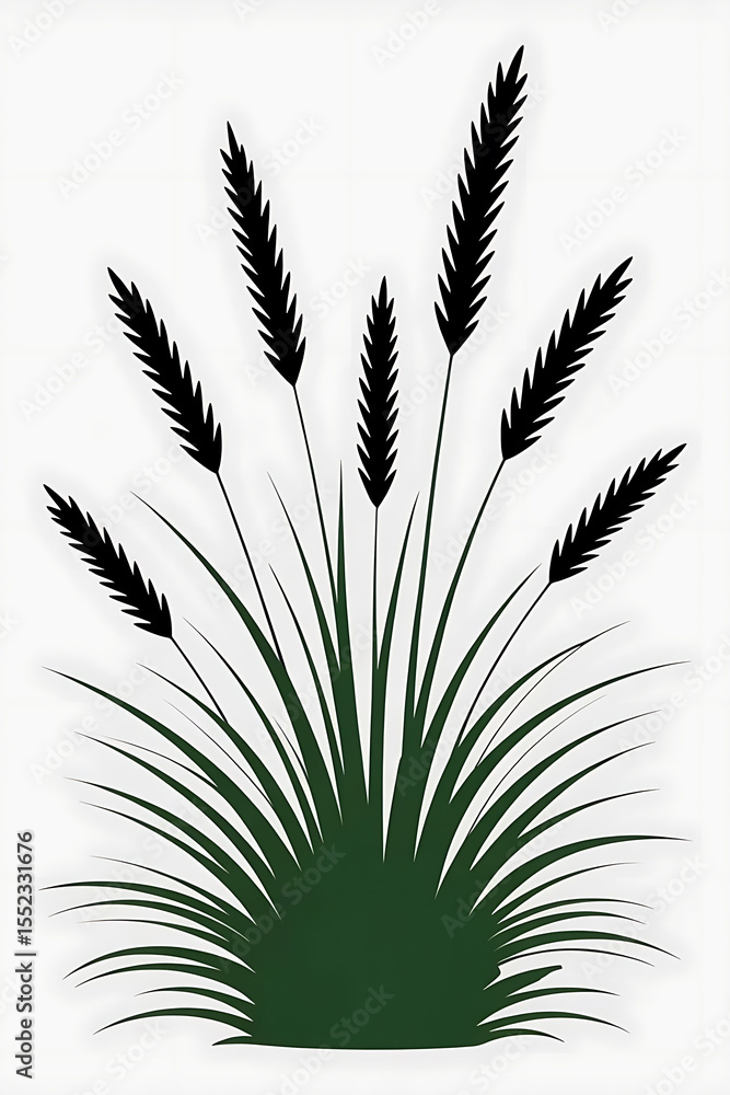 Naklejka premium Silhouette of grass, dark green and black.