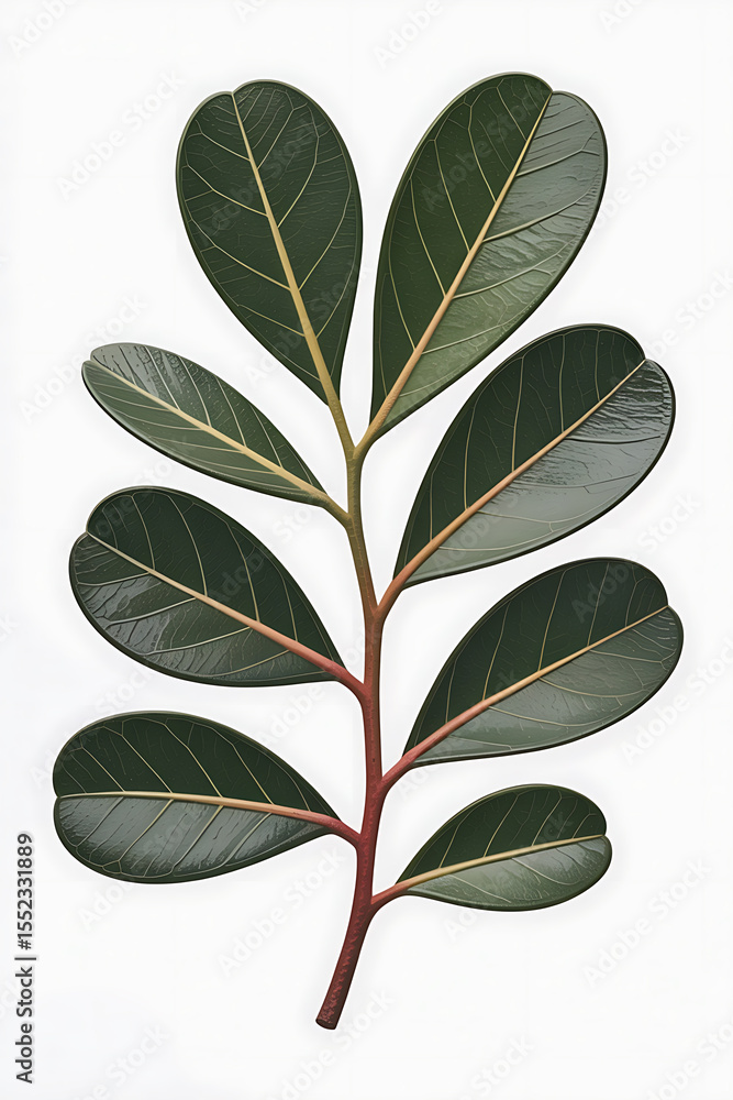 Naklejka premium Close-up of a vibrant green leaf branch.