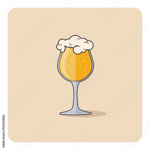 Vector illustration of beer glass with foam and bubbles on beige background. Perfect for pub, bar menu, Oktoberfest, craft beer, and alcoholic drink design themes.