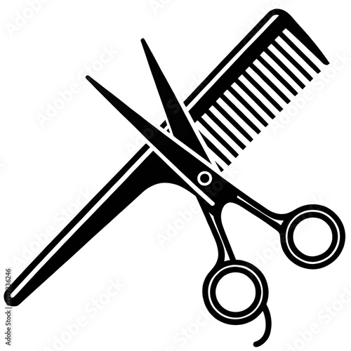 Scissors and comb for hair styling and grooming isolated on transparent background
