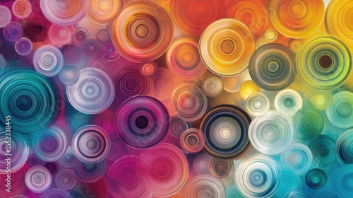 Colorful circles with concentric rings create a vibrant design.