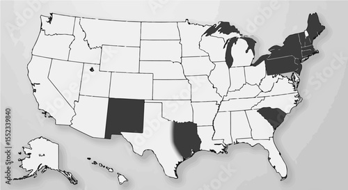 United States map showcases specific states colored in, providing clear geographic visualization and data representation.
