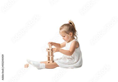 Little girl playing with building blocks