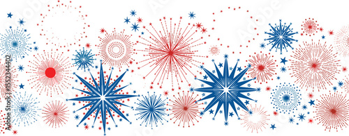 4th of July border, USA banner, fireworks pattern background