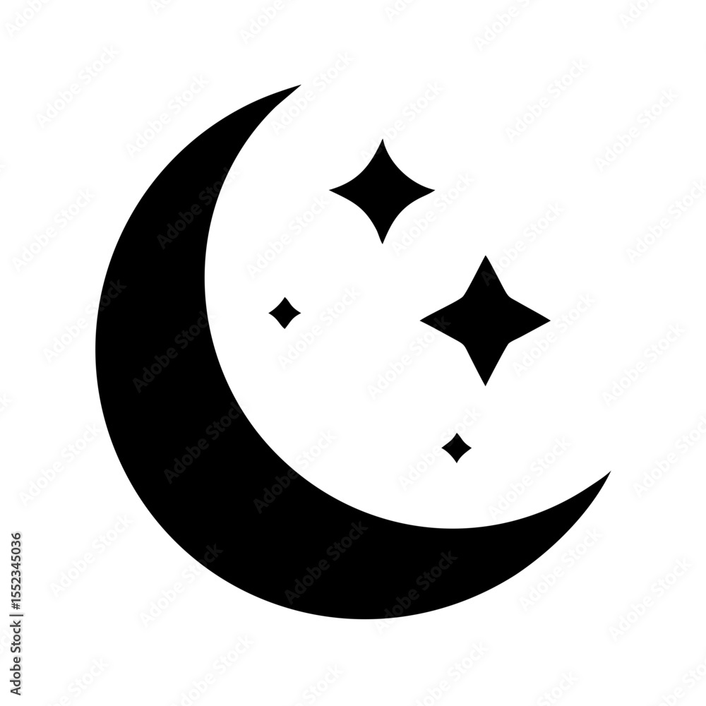 Fototapeta premium Crescent shape with a dark color and some shining stars around it in the night sky design element