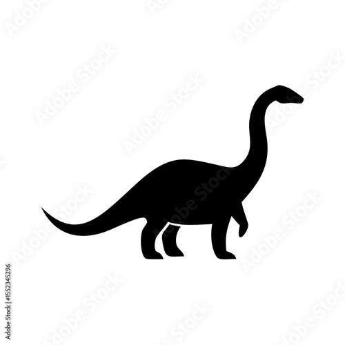 Silhouette of a long necked sauropod dinosaur standing on its feet in a simple graphic design