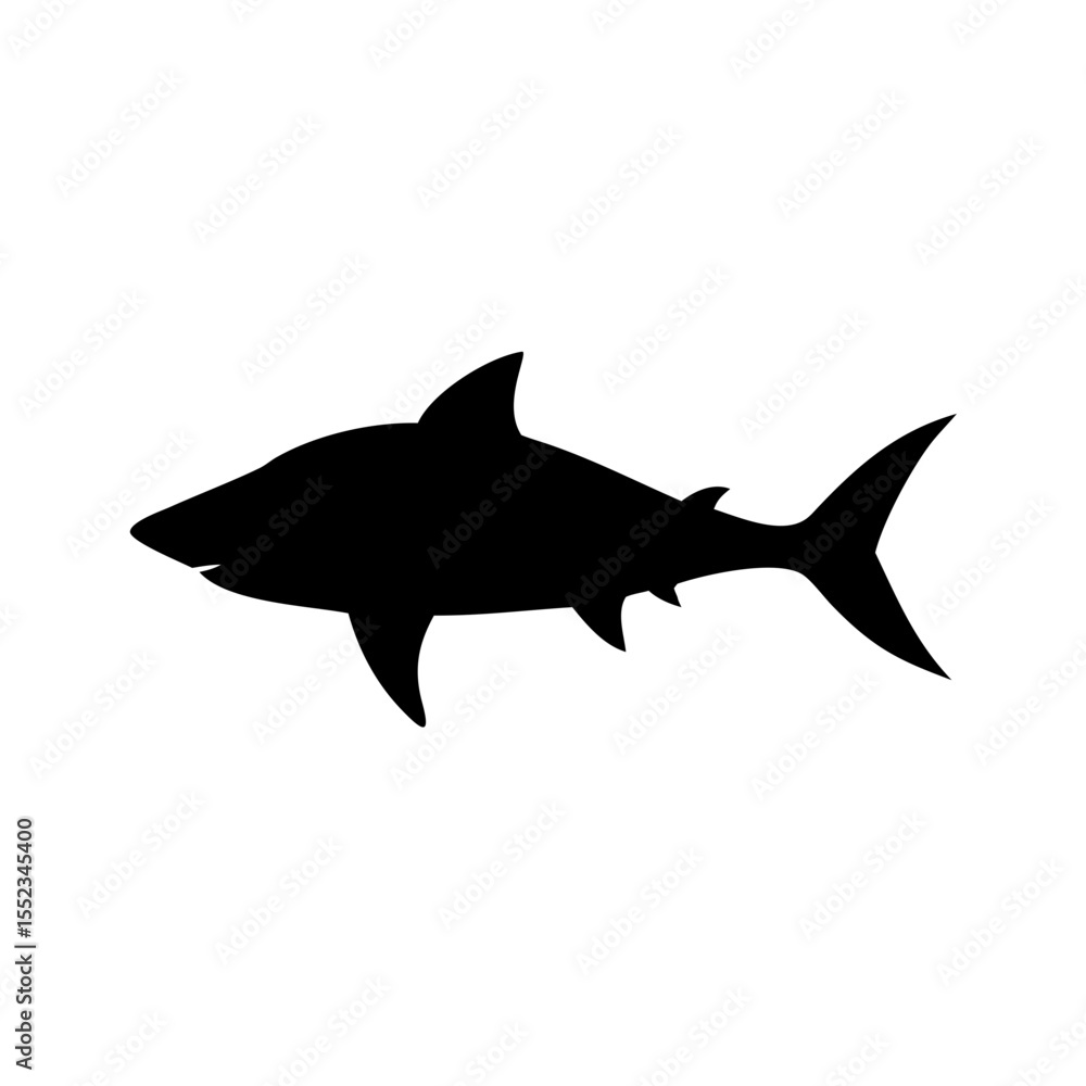 Fototapeta premium A dark silhouette of a marine predator with sharp fins and a powerful tail swimming in the ocean water