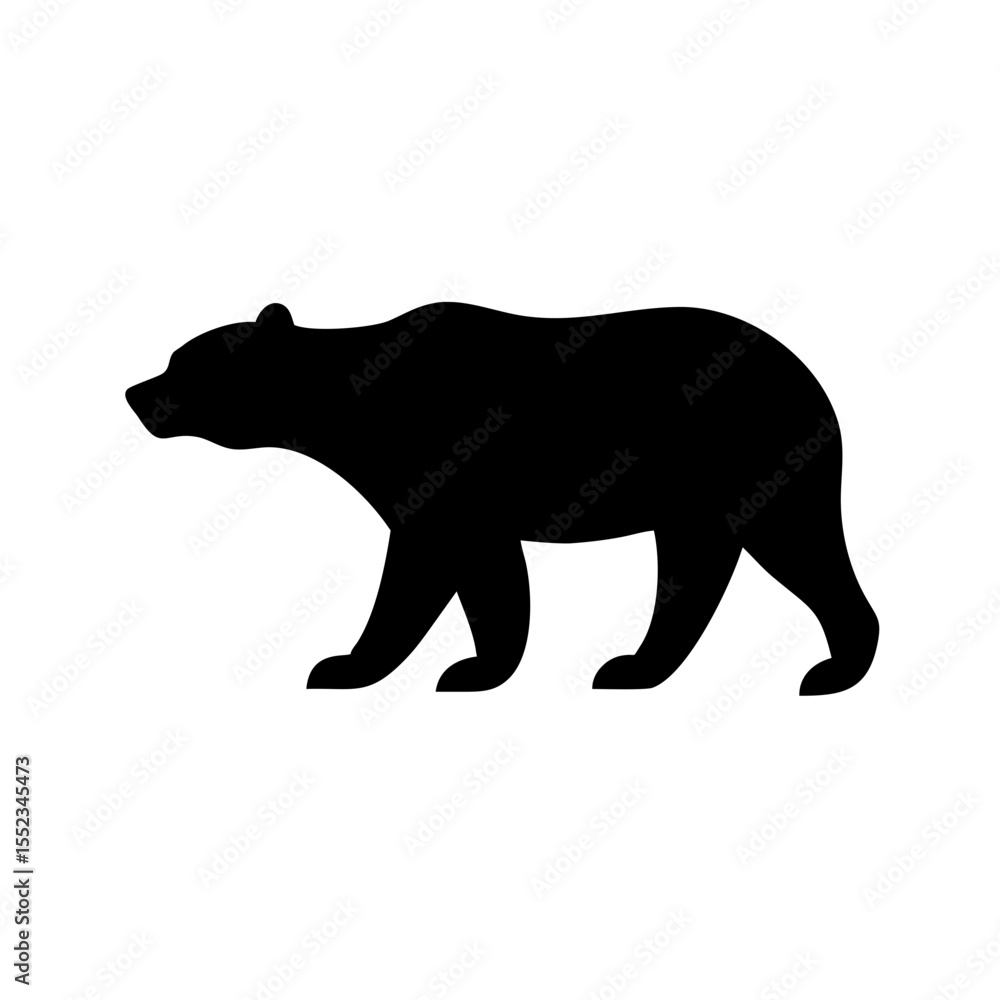Fototapeta premium A solid black shape of a mammal with four legs walking to the left side on a white background space