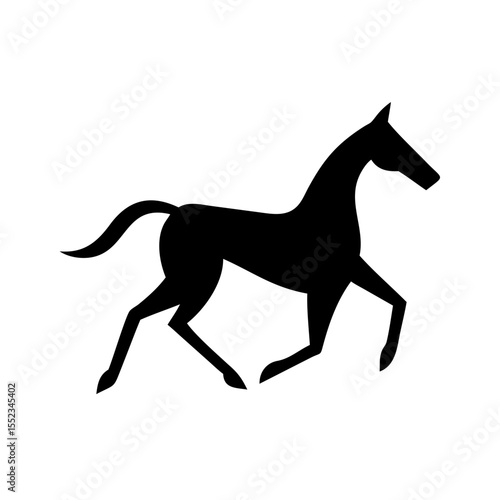 Silhouette of a equine animal in motion with a flowing mane and tail on a white background design element