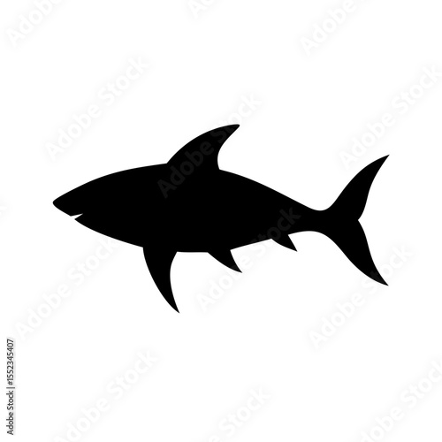 A dark sea predator with sharp fins swimming in the ocean water and hunting for prey underwater life