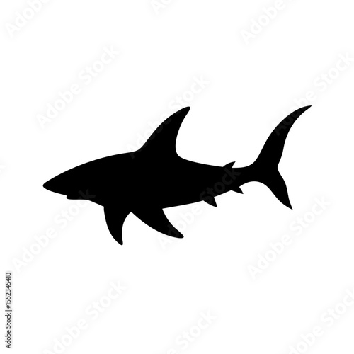A dark monochrome depiction of a marine predator swimming in the ocean depths silently and swiftly