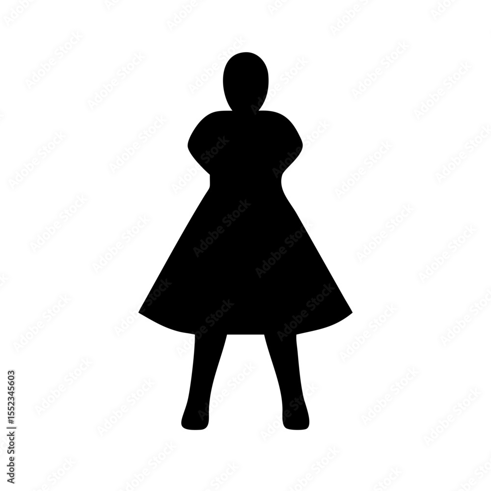 Obraz premium Silhouette of a person in a dress standing with arms at sides and legs visible is presented here