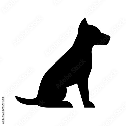Silhouette of a canine companion sitting alertly with ears perked and a focused gaze in monochrome style