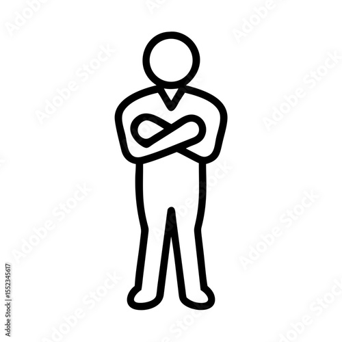 A simple graphic of a person standing with their arms crossed in a confident or assertive pose outline style