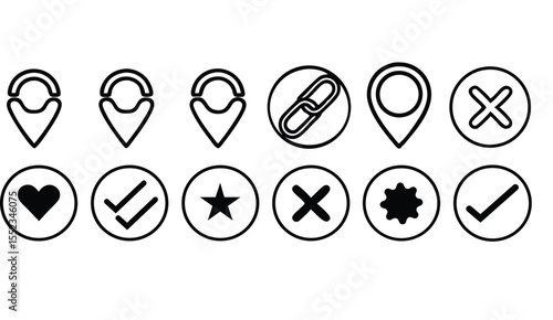 Collection of black and white outline icons on white background