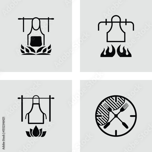 Grilling Season BBQ Apron Icons, Flames, and Time Management Designs