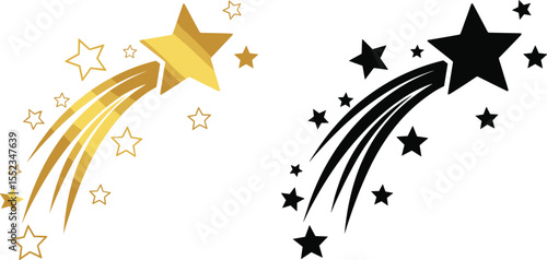 Falling star icon. Gold shooting star