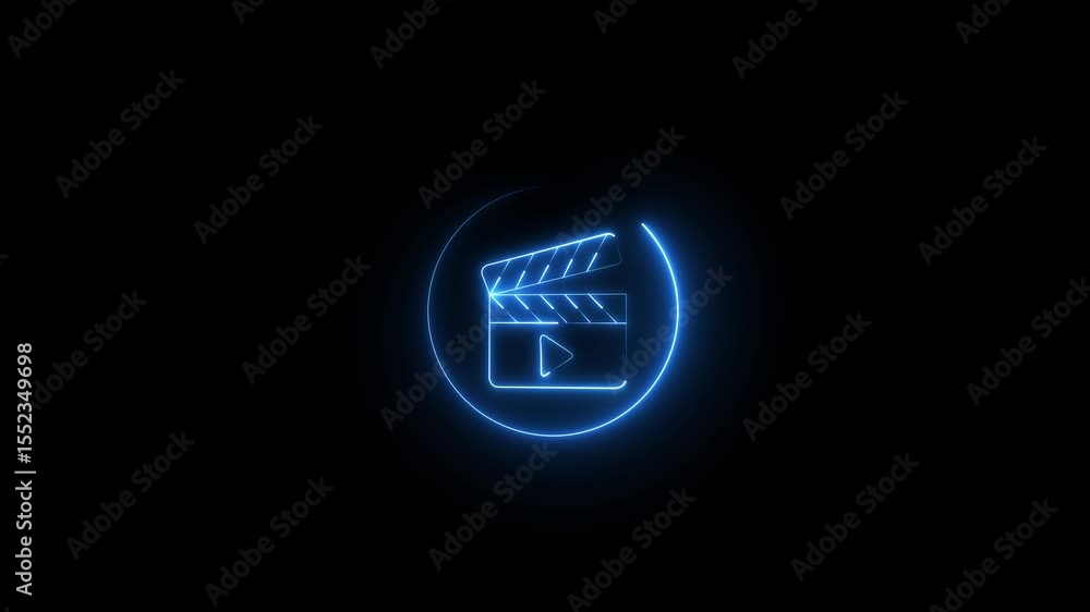 Video, audio neon play button icon glowing play button animation. A digital media video icon glowing neon and black color background. Video, audio neon play button icon glowing play button animation. A digital media video icon glowing neon and black color background.