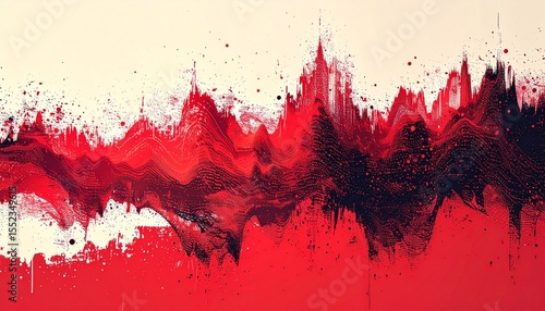 Abstract Vector Torn Red Halftone Sound Wave. Scrathed Dotted Texture Element.