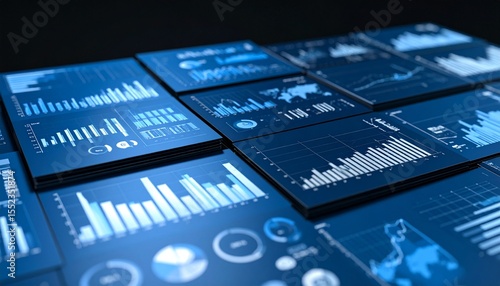 Wallpaper Mural A scene with a stack of cards, each with a different type of chart Torontodigital.ca