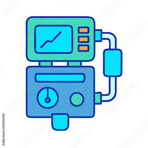 Minimal ventilator machine hospital icon in blue and green colors for medical applications