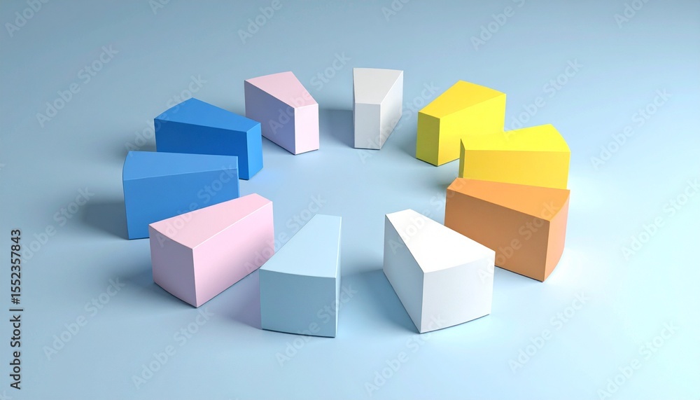 A structure in which multiple 3D chart elements are arranged in a circle and rotated A structure in which multiple 3D chart elements are arranged in a circle and rotated