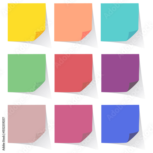 Post its coloridos. Notas adesivas em diversas cores. Vetor