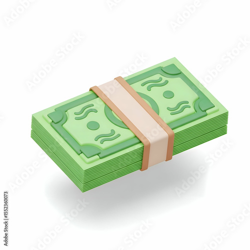 Stacks of Green Dollar Bills Secured with a rubber band for financial transaction or savings