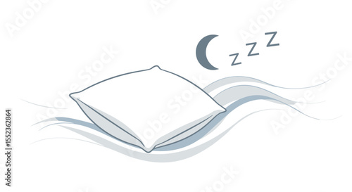 Pillow with moon and zzz line icon in minimal style for sleep comfort and relaxation design