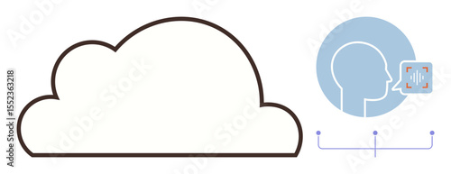 Profile head with detection frame linked to cloud via lines, indicating biometrics, data synchronization, and security. Ideal for AI, technology, cloud computing, privacy, innovation security