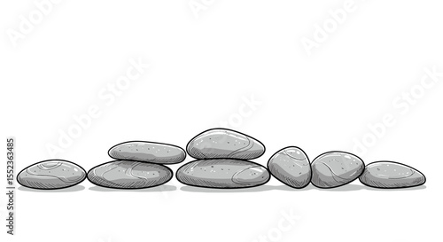 Zen stones line icon in gray sketch style for harmony relaxation and spa design
