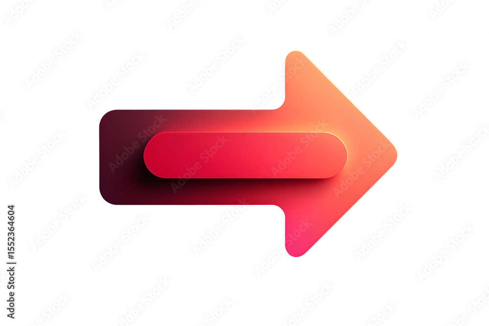 Red and orange gradient arrow icon with rounded rectangle element isolated on a transparent background Red and orange gradient arrow icon with rounded rectangle element isolated on a transparent background