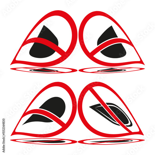 Prohibition icon pair. Red no shape symbol. Warning sign illustration. Vector alert design.