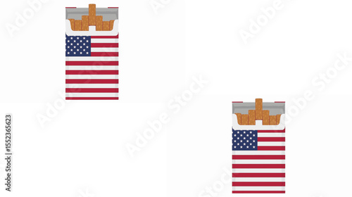 American Flag garette Pack Open cigarette pack with American flag design. Isolated 3D vector illustration with reflection.