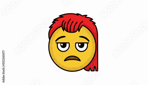 Bored Emoticon  Yellow Face with Red Hair