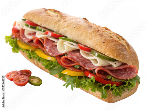 Italian sub png Italian submarine sandwich png deli sub sandwich png layered cold cut sandwich png classic Italian hoagie png transparent background image