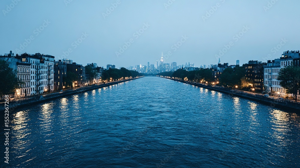 Urban cityscape reflected in tranquil water at dusk. Urban cityscape reflected in tranquil water at dusk.
