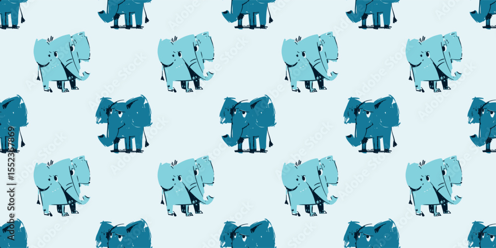 Fototapeta premium Cute Cartoon Elephant Seamless Pattern Vector Animal Illustration