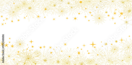 Fireworks background, gold fireworks vector border, frame