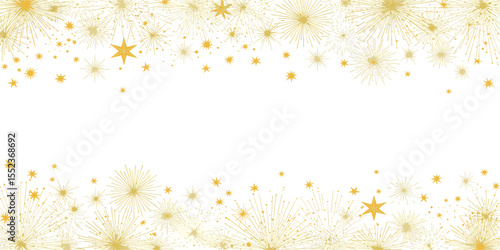 Fireworks background, gold fireworks vector border, frame