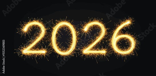 2026 sparkler fireworks number, vector logo isolated